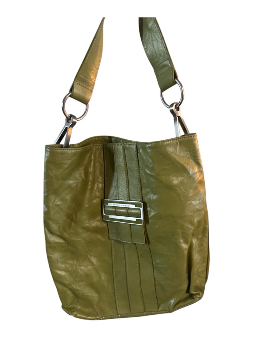 Kate Landry Olive Green Leather Shoulder Bag with Buckle Detail